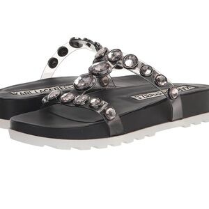 Karl Lagerfeld Black and Silver Embellished Sandals new in box